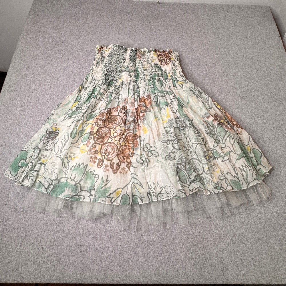 Shin Choi Floral‎ Tulle Hem Strapless Dress Cotton Silk L